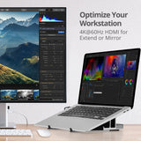 USB-C Laptop Stand with 4K Multitask Docking Station, HDMI display 4K@60Hz, 2xUSB-A 5Gbps, GbE, SD/Micro SD, PD 100W