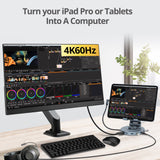 USB-C Multitask Hub Stand Holder fits under 13” Tablets/Phones, HDMI 4K@60Hz, 2xUSB-A & USB-C 5Gbps ports, 3.5mm headset jack, SD/Micro SD, PD 100W