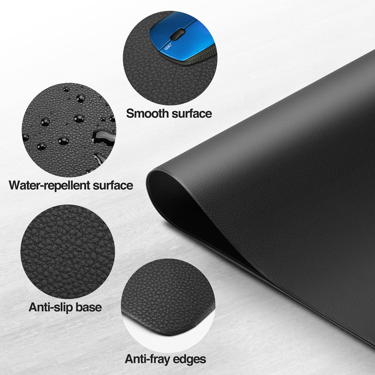 Large Artificial Leather Smooth Desk Mat Protector - Black