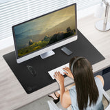 Large Artificial Leather Smooth Desk Mat Protector - Black