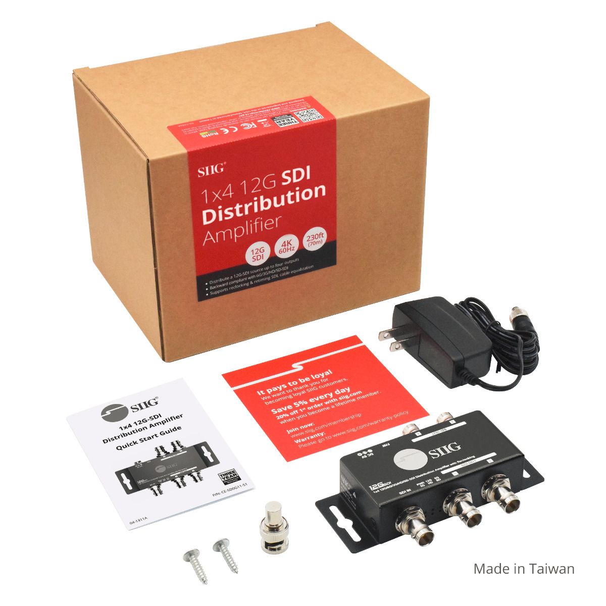 SDI Splitter, 1 in / 4 Out, 12G-SDI, 11.88 Gbps, 4K60Hz, Mountable