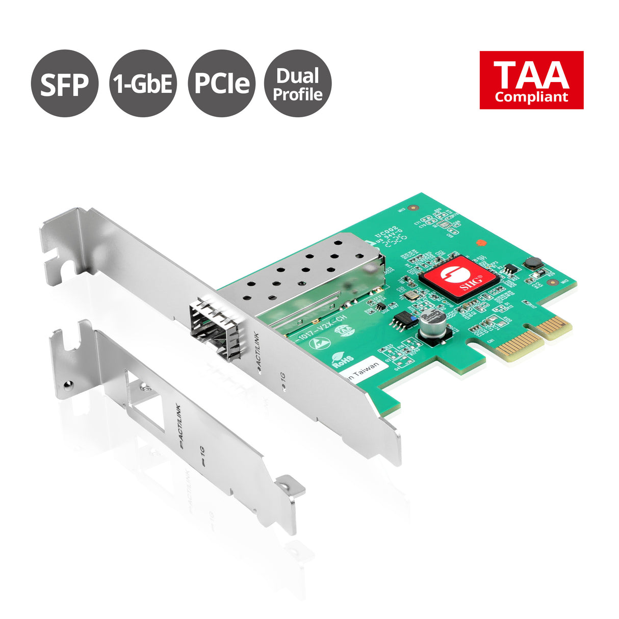 Single Port 1G SFP Ethernet Network PCIe Card - 1Gbps - TAA Compliant