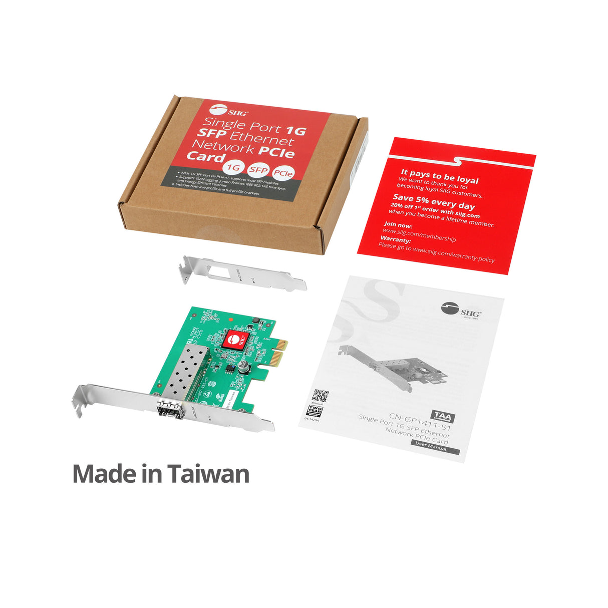 Single Port 1G SFP Ethernet Network PCIe Card - 1Gbps - TAA Compliant