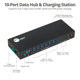 10-Port Industrial USB A&C 5Gbps Hub with Dual USB-C & Charging