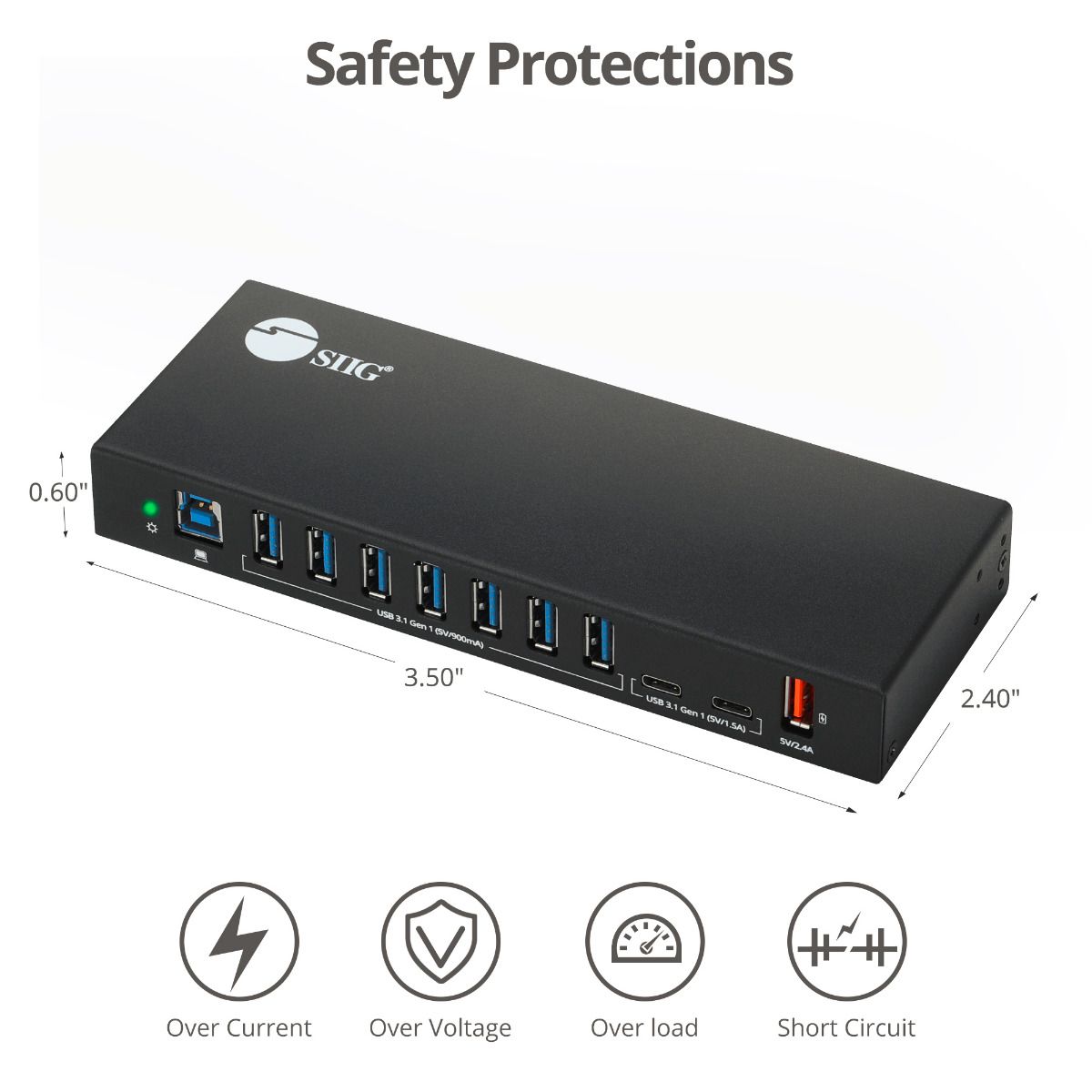 10-Port Industrial USB A&C 5Gbps Hub with Dual USB-C & Charging