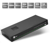 16-Port Industrial USB-C PD Charging Station - 600W - 30W per port - UL Certification