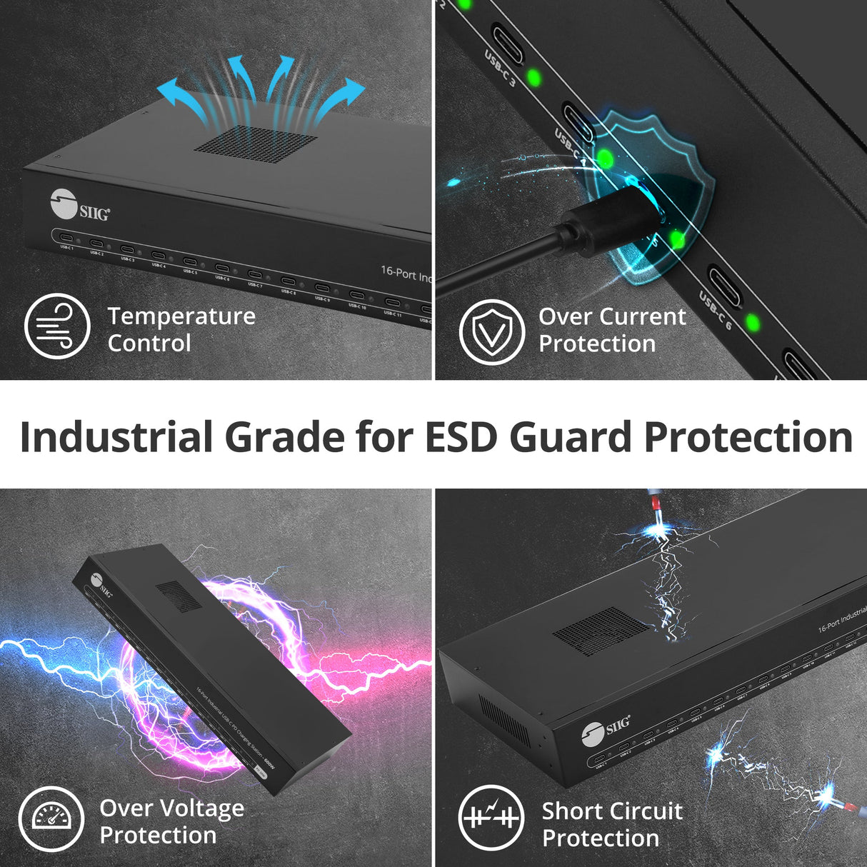 16-Port Industrial USB-C PD Charging Station - 600W - 30W per port - UL Certification