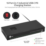 16-Port Industrial USB-C PD Charging Station - 600W - 30W per port - UL Certification