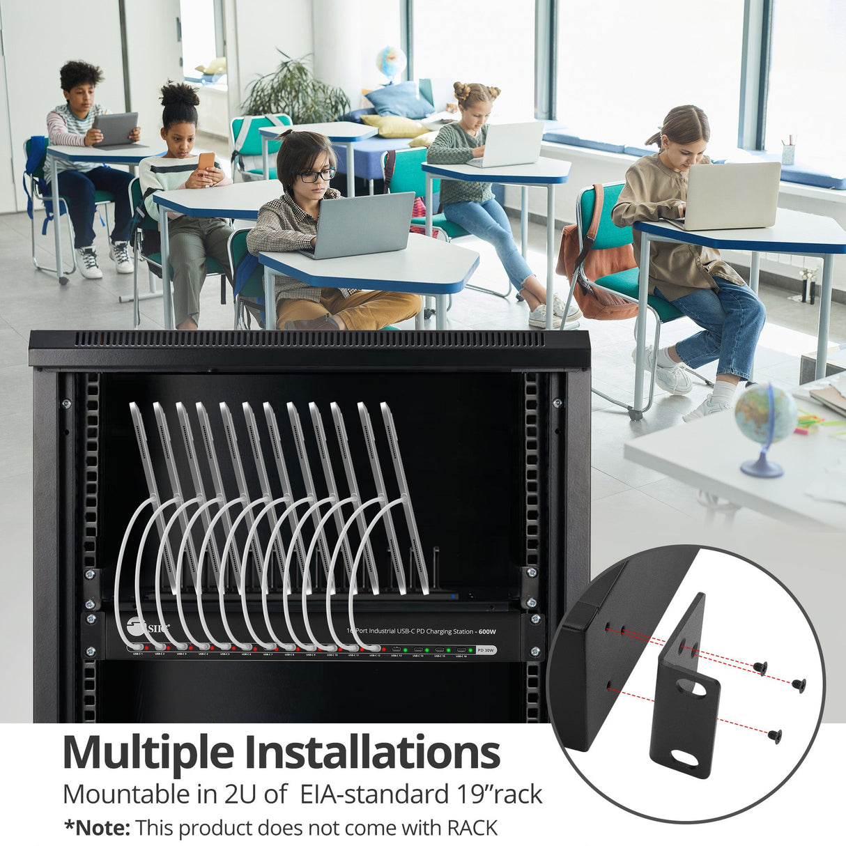 16-Port Industrial USB-C PD Charging Station - 600W - 30W per port - UL Certification