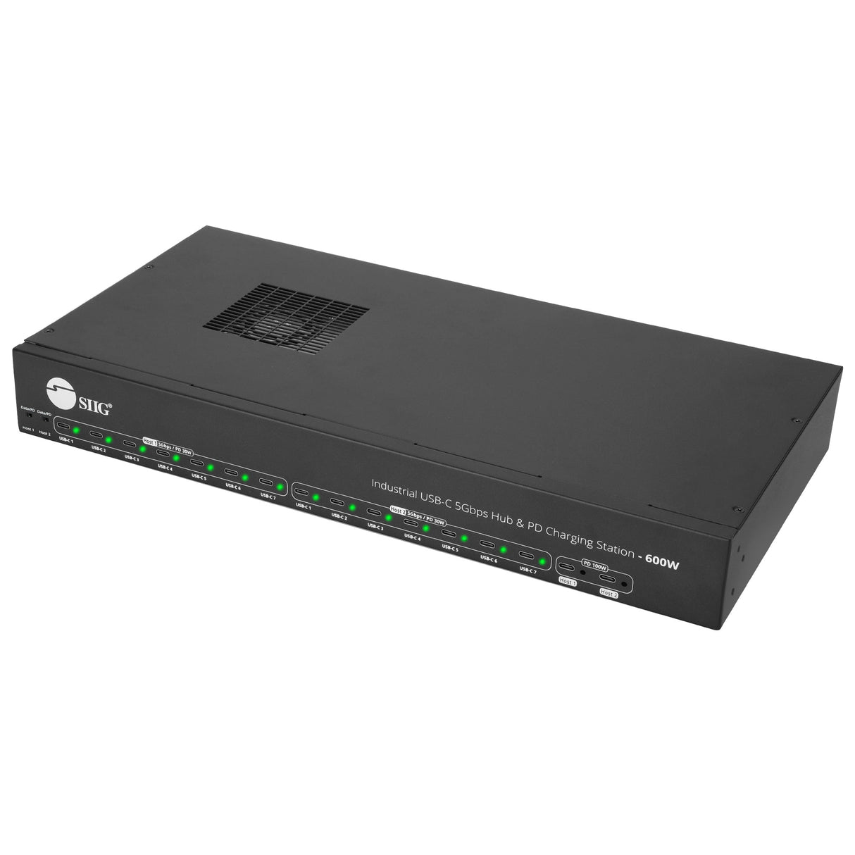 16-port Industrial 600W USB-C PD Charging Station with 5Gbps USB Hub - 2-port 100W & 14-port Charging up to 30W