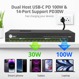 16-port Industrial 600W USB-C PD Charging Station with 5Gbps USB Hub - 2-port 100W & 14-port Charging up to 30W
