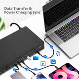 16-port Industrial 600W USB-C PD Charging Station with 5Gbps USB Hub - 2-port 100W & 14-port Charging up to 30W