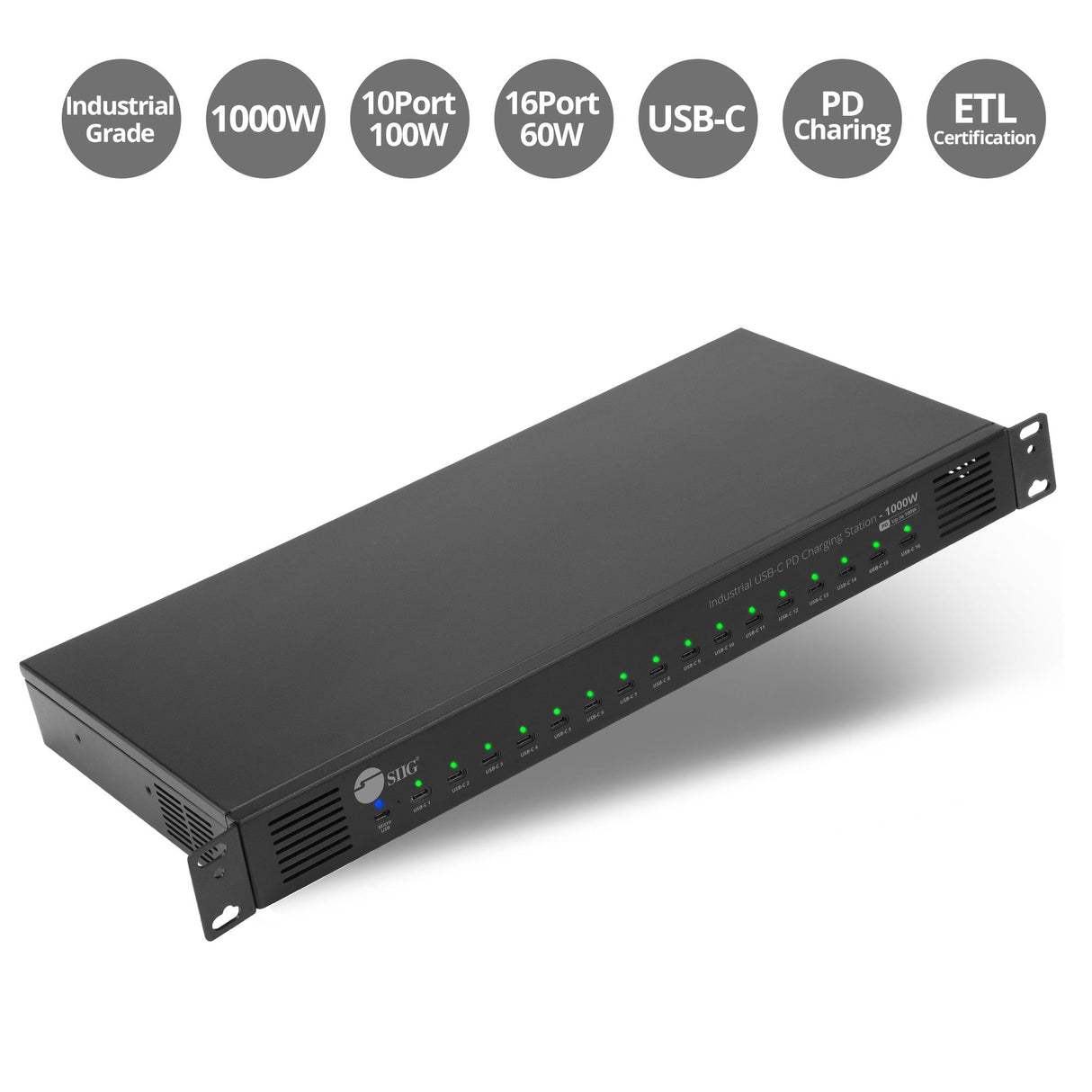 16-Port Industrial USB-C PD Charging Station - 1000W - up to 10 USB-C 100W - up to 16 USB-C 60W