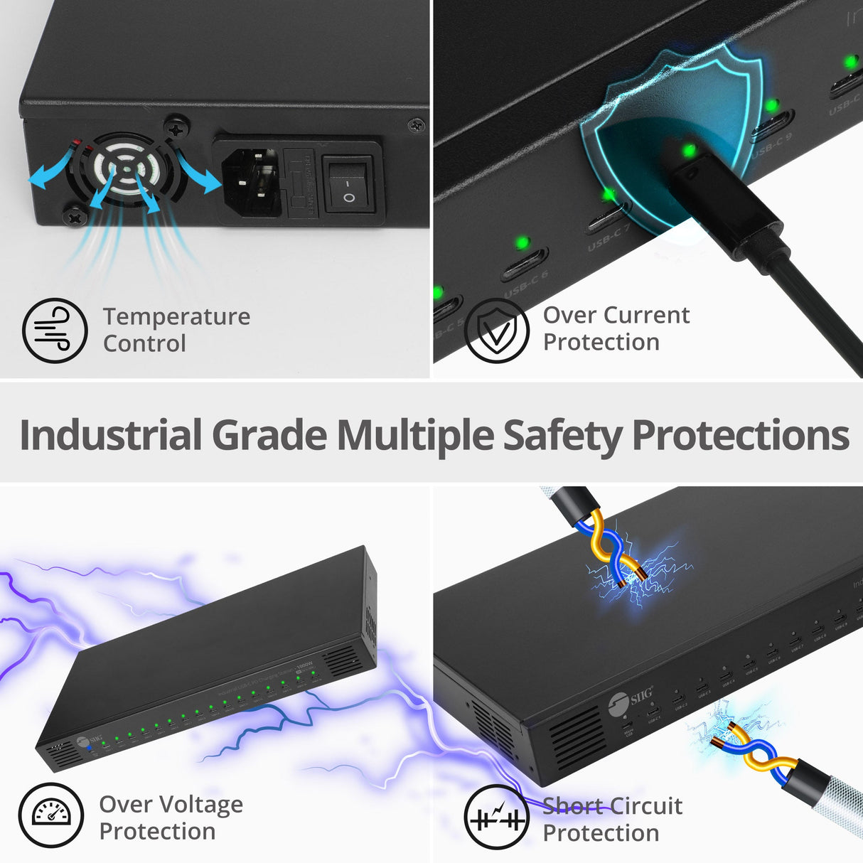 16-Port Industrial USB-C PD Charging Station - 1000W - up to 10 USB-C 100W - up to 16 USB-C 60W