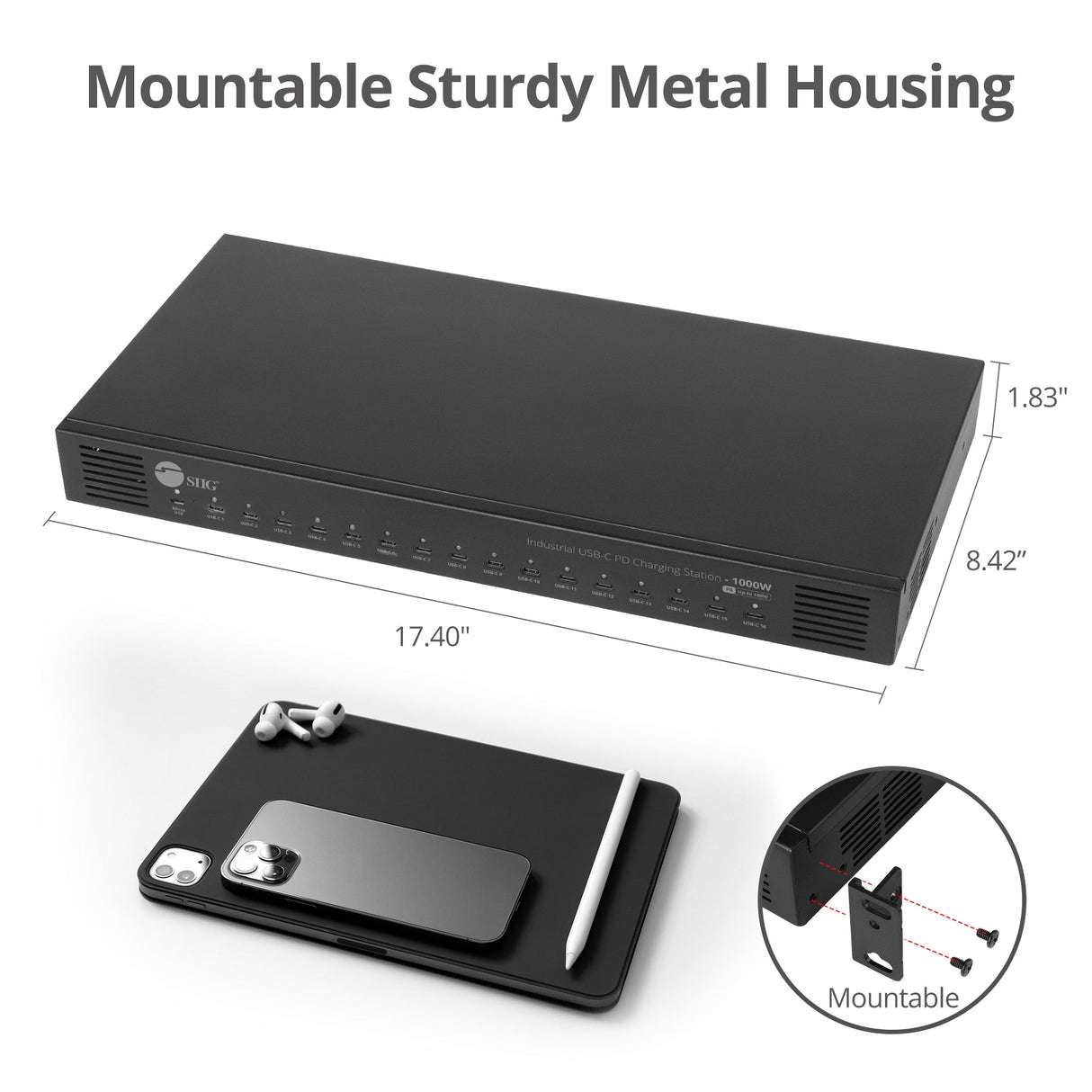 16-Port Industrial USB-C PD Charging Station - 1000W - up to 10 USB-C 100W - up to 16 USB-C 60W