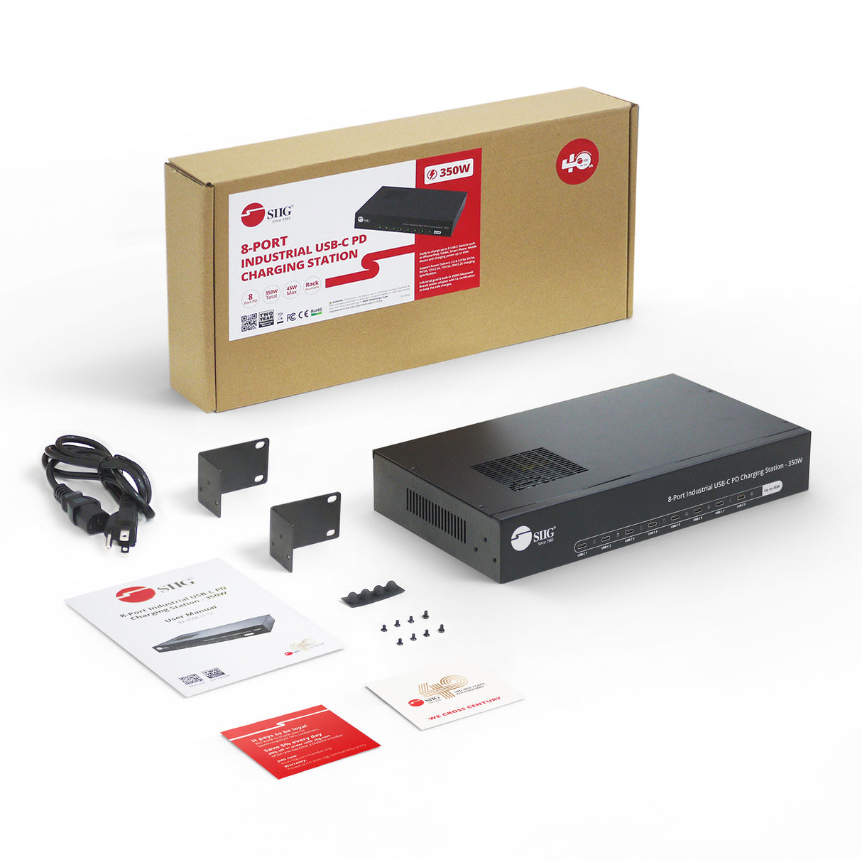 8-Port Industrial USB-C PD Charging Station - 350W, Up to 45W per port, UL Certification