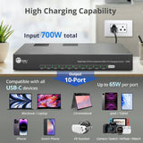 Dual Core 10-Port Industrial USB-C PD Charging Station - 700W, Up to 65W per port, Dual 350W power, UL certification