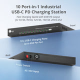 Dual Core 10-Port Industrial USB-C PD Charging Station - 700W, Up to 65W per port, Dual 350W power, UL certification
