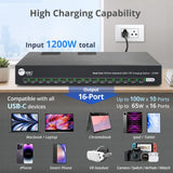 Dual Core 16-Port Industrial USB-C PD Charging Station - 1200W - Up to 10 port 100W or 16 port 65W