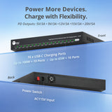 Dual Core 16-Port Industrial USB-C PD Charging Station - 1200W - Up to 10 port 100W or 16 port 65W