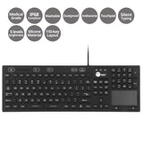 Industrial/Medical Grade Washable & Dustproof Keyboard with Touchpad, USB Keyboard, IP68 Compliant, 110-key Layout, 5 levels brightness, Silent Keycap, Silicone Material, Windows, Mac