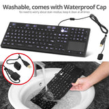 Industrial/Medical Grade Washable & Dustproof Keyboard with Touchpad, USB Keyboard, IP68 Compliant, 110-key Layout, 5 levels brightness, Silent Keycap, Silicone Material, Windows, Mac