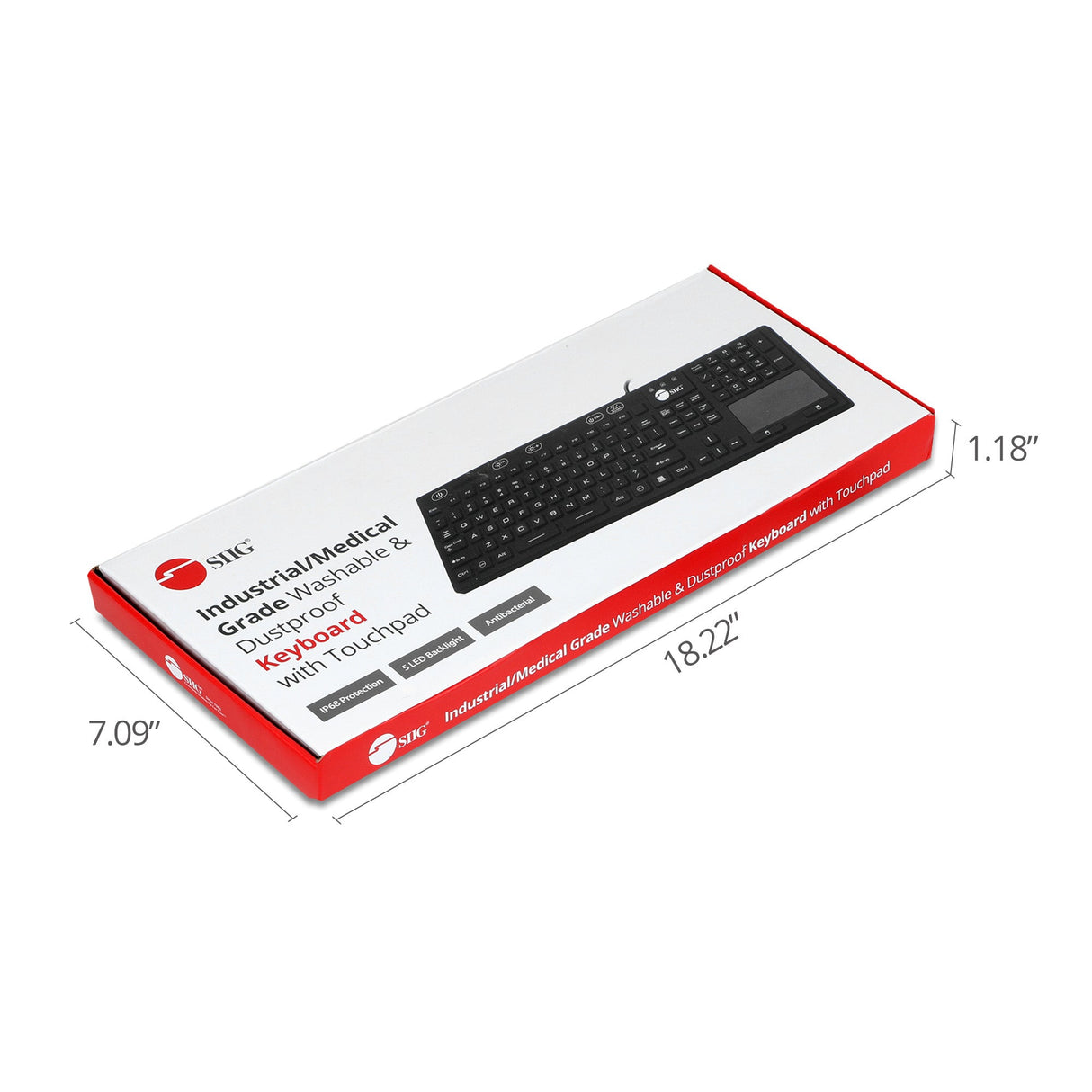 Industrial/Medical Grade Washable & Dustproof Keyboard with Touchpad, USB Keyboard, IP68 Compliant, 110-key Layout, 5 levels brightness, Silent Keycap, Silicone Material, Windows, Mac