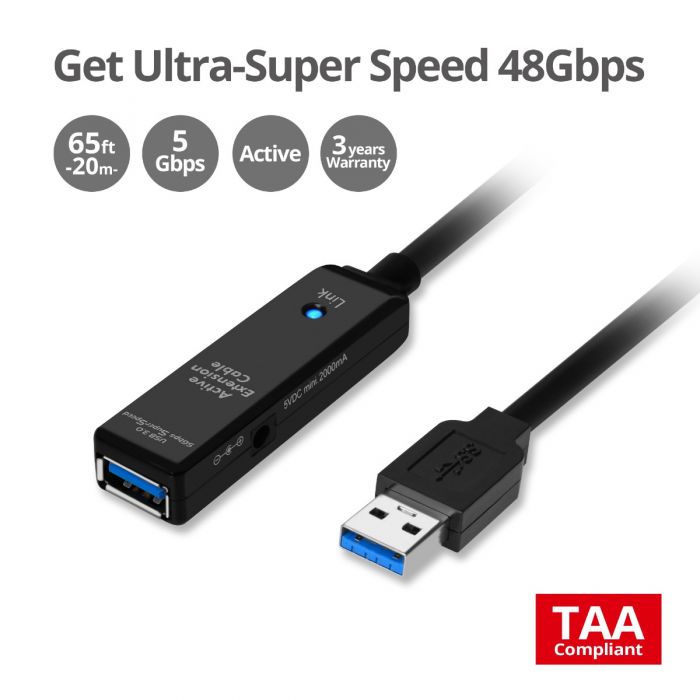 USB 3.0 Active Repeater Cable - 20M - 5Gbps