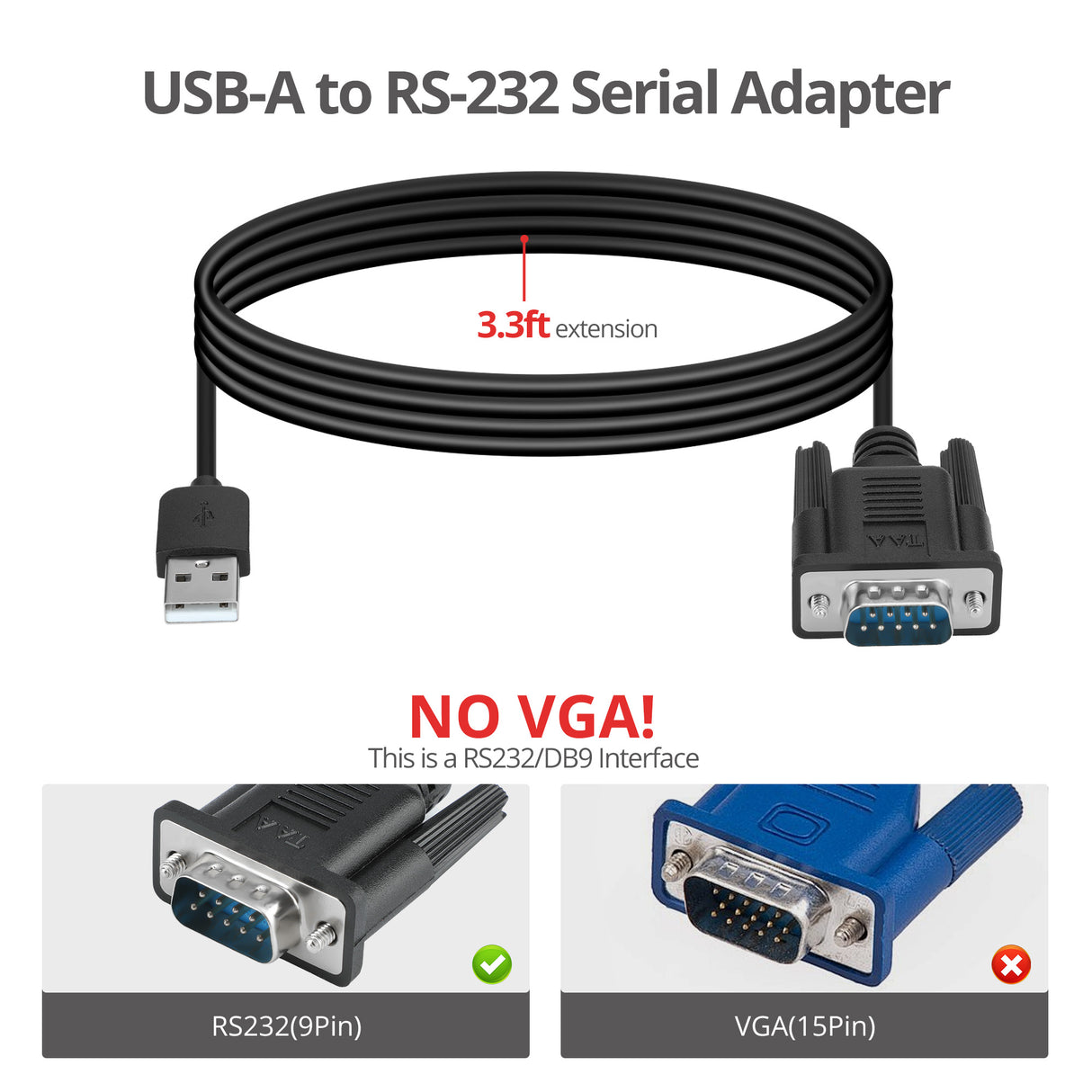 USB to RS-232 Serial Adapter - FTDI - 3.3ft - 921Kbps - ESD - TAA compliant