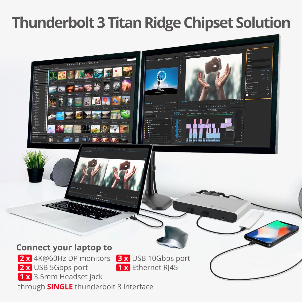 Thunderbolt 3 Dual DP 4K60Hz Video Docking Station with PD - Titan Ridge