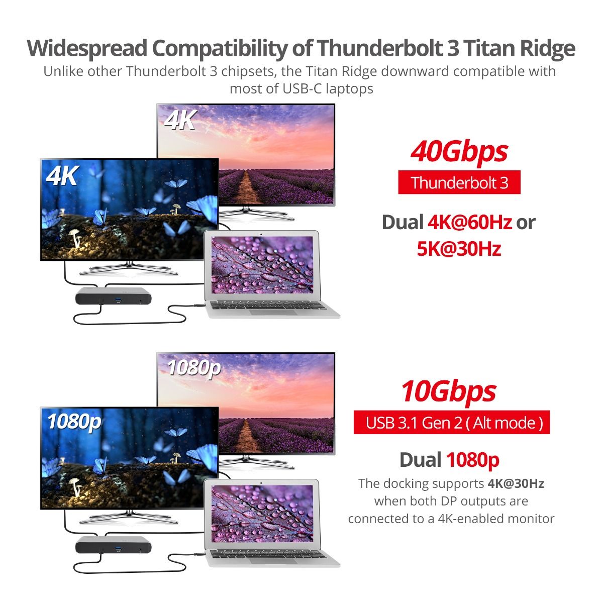 Thunderbolt 3 Dual DP 4K60Hz Video Docking Station with PD - Titan Ridge