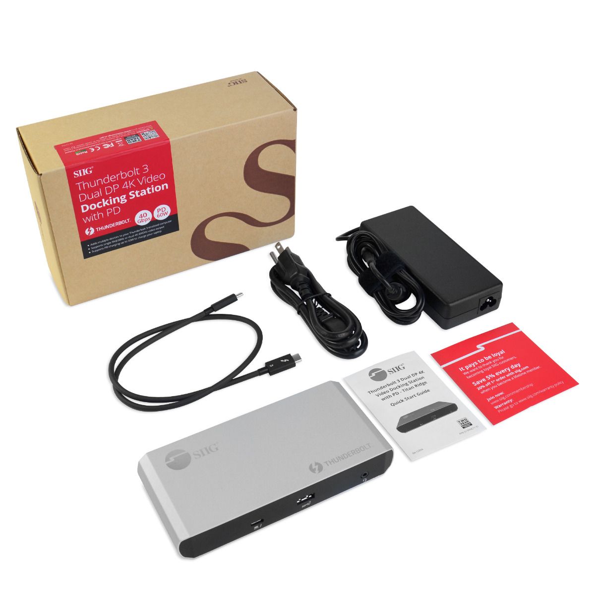 Thunderbolt 3 Dual DP 4K60Hz Video Docking Station with PD - Titan Ridge