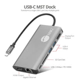 USB-C MST Video with Hub, LAN and PD 3.0 Docking- Single 4K@30Hz- Dual 1080p- SD card reader