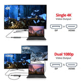 USB-C MST Video with Hub, LAN and PD 3.0 Docking- Single 4K@30Hz- Dual 1080p- SD card reader