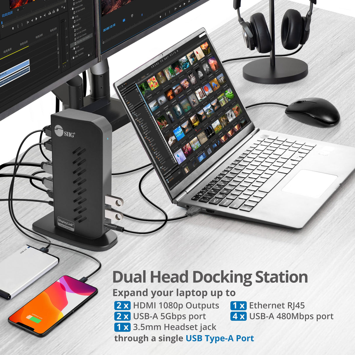 Dual Head Full HD HDMI Video Docking Station- Windows & Mac M1/M2/M3 Pro/Max Compatible