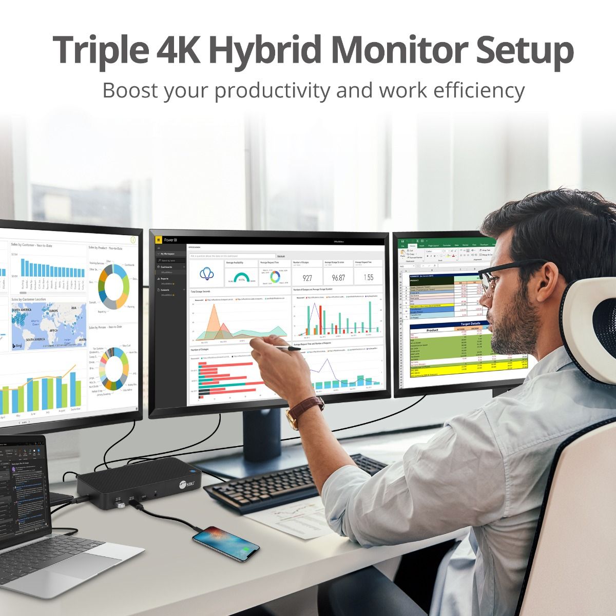 Triple Hybrid 4K Video Docking Station with PD Charging- Windows & Mac M1/M2/M3 Pro/Max Compatible