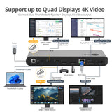 Quad Display Thunderbolt 4 Docking Station & PD- Single 8K30Hz/4K144Hz- Quad 4K60Hz (HDMI / DP / 2x USB-C Thunderbolt 4)- Windows & Mac M1/M2/M3 Pro/Max Compatible