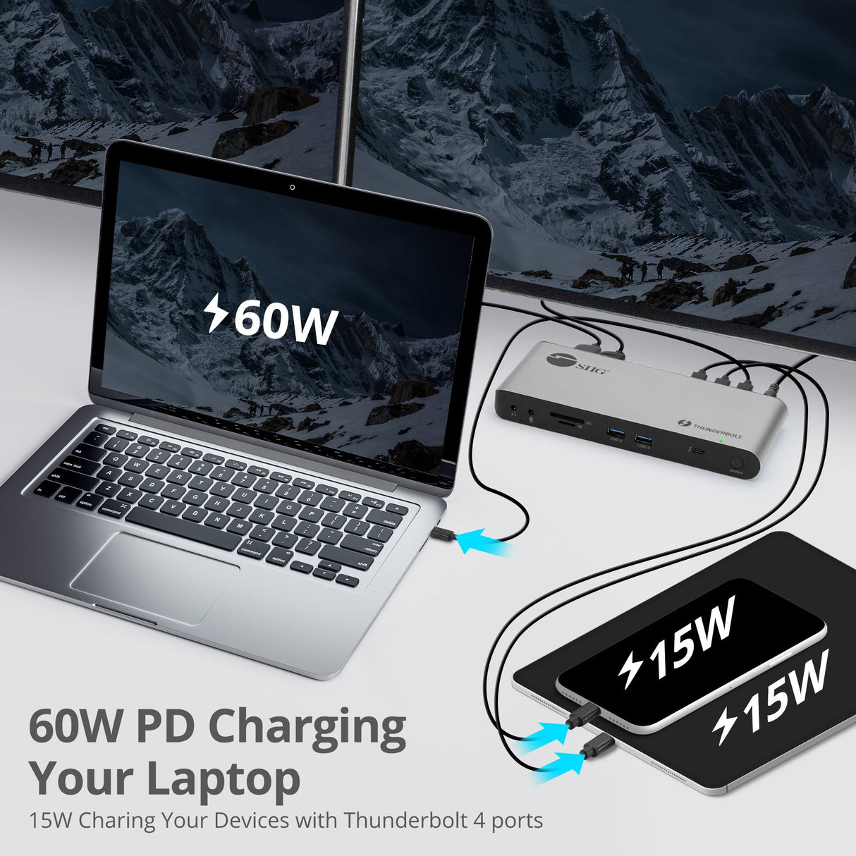Quad Display Thunderbolt 4 Docking Station & PD- Single 8K30Hz/4K144Hz- Quad 4K60Hz (HDMI / DP / 2x USB-C Thunderbolt 4)- Windows & Mac M1/M2/M3 Pro/Max Compatible