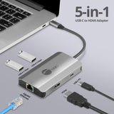 USB-C to HDMI with LAN Hub & PD Charging Adapter, HDMI 4K@30Hz, two USB-A 5Gbps, GbE, PD100W