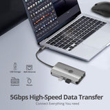 USB-C to HDMI with LAN Hub & PD Charging Adapter, HDMI 4K@30Hz, two USB-A 5Gbps, GbE, PD100W
