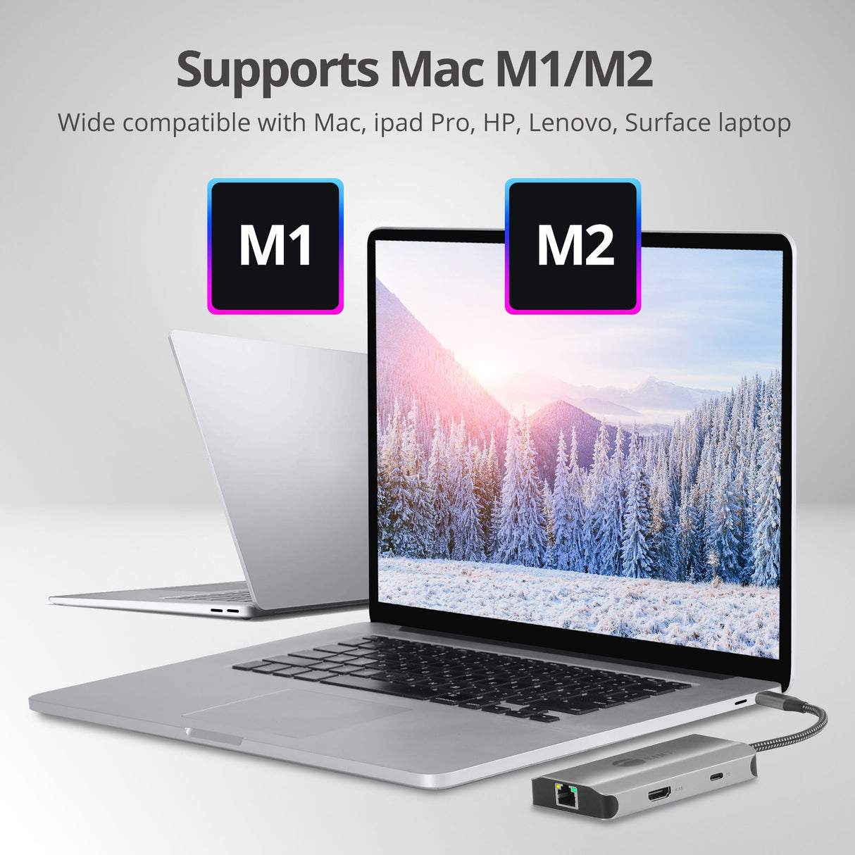 USB-C to HDMI with LAN Hub & PD Charging Adapter, HDMI 4K@30Hz, two USB-A 5Gbps, GbE, PD100W