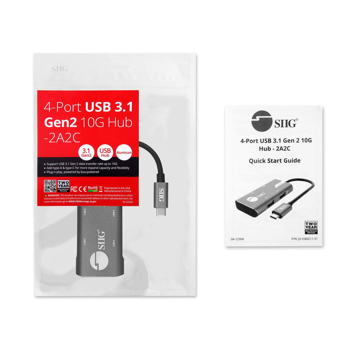 4-Port USB 3.1 Gen 2 10G Hub - 2A2C