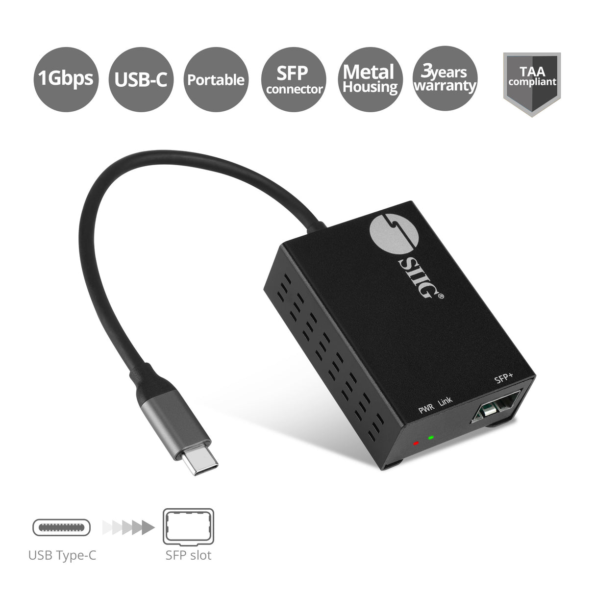 USB-C to SFP Fiber Gigabit Ethernet Adapter - TAA compliant