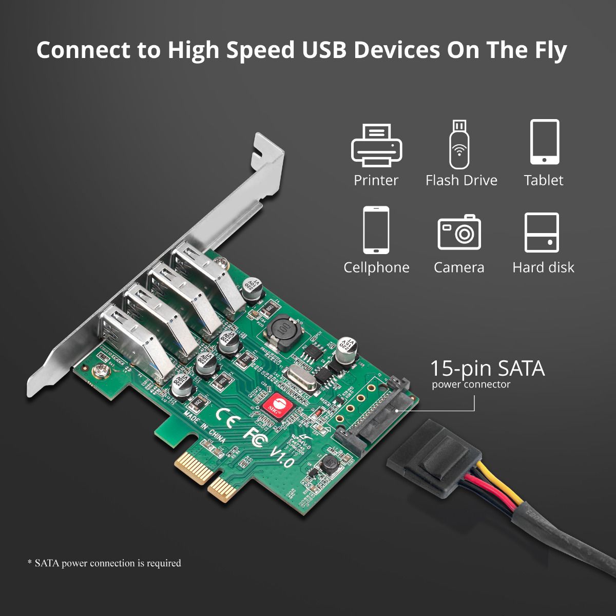 DP USB 3.0 4-Port PCIe Host Card