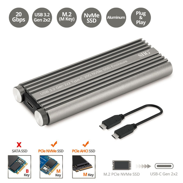 USB-C SSD enslosure, USB-C 20Gbps, M.2 (M key), NVMe SSD, Plug