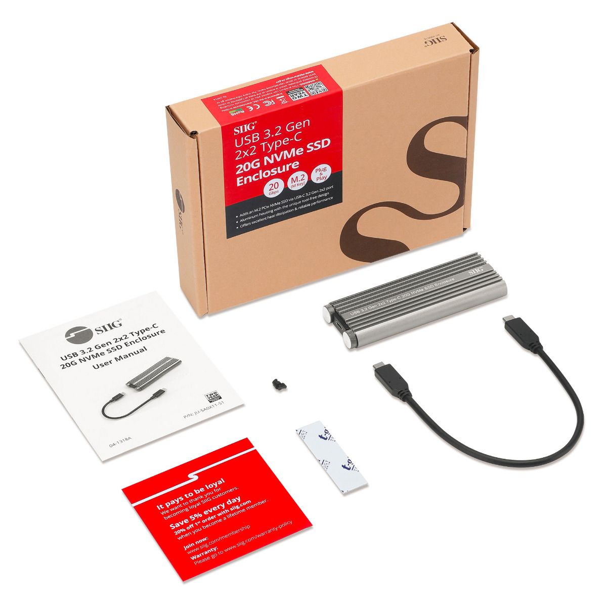 USB 3.2 Gen 2x2 Type-C 20G NVMe SSD Enclosure