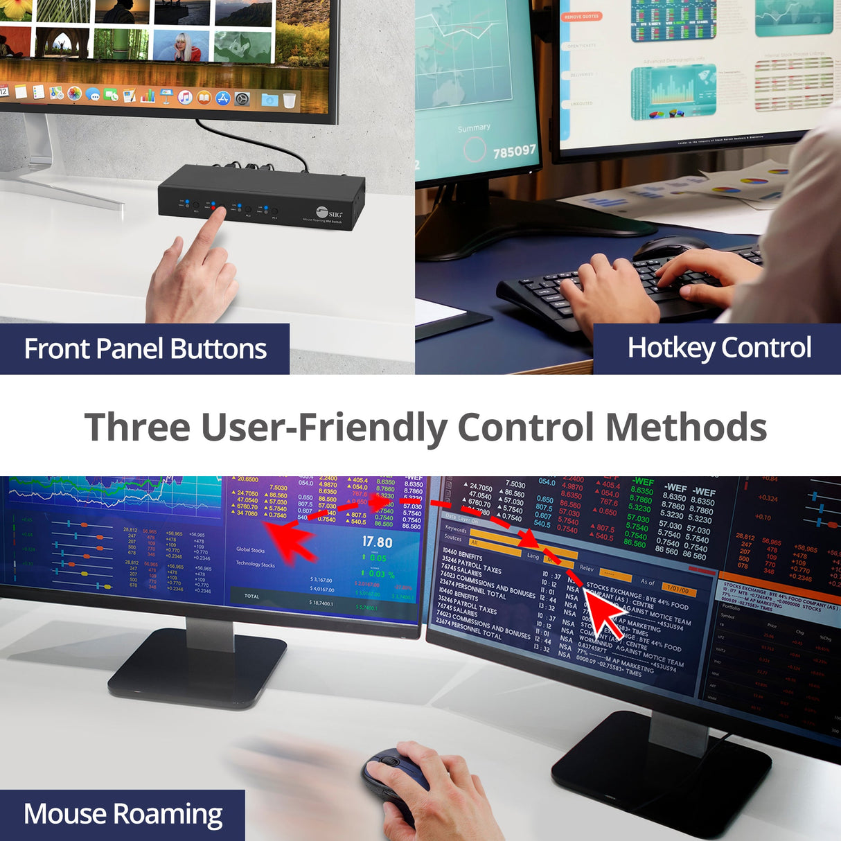 4-Port Roaming KM Switch with USB 2.0 Hub, TAA Complaint