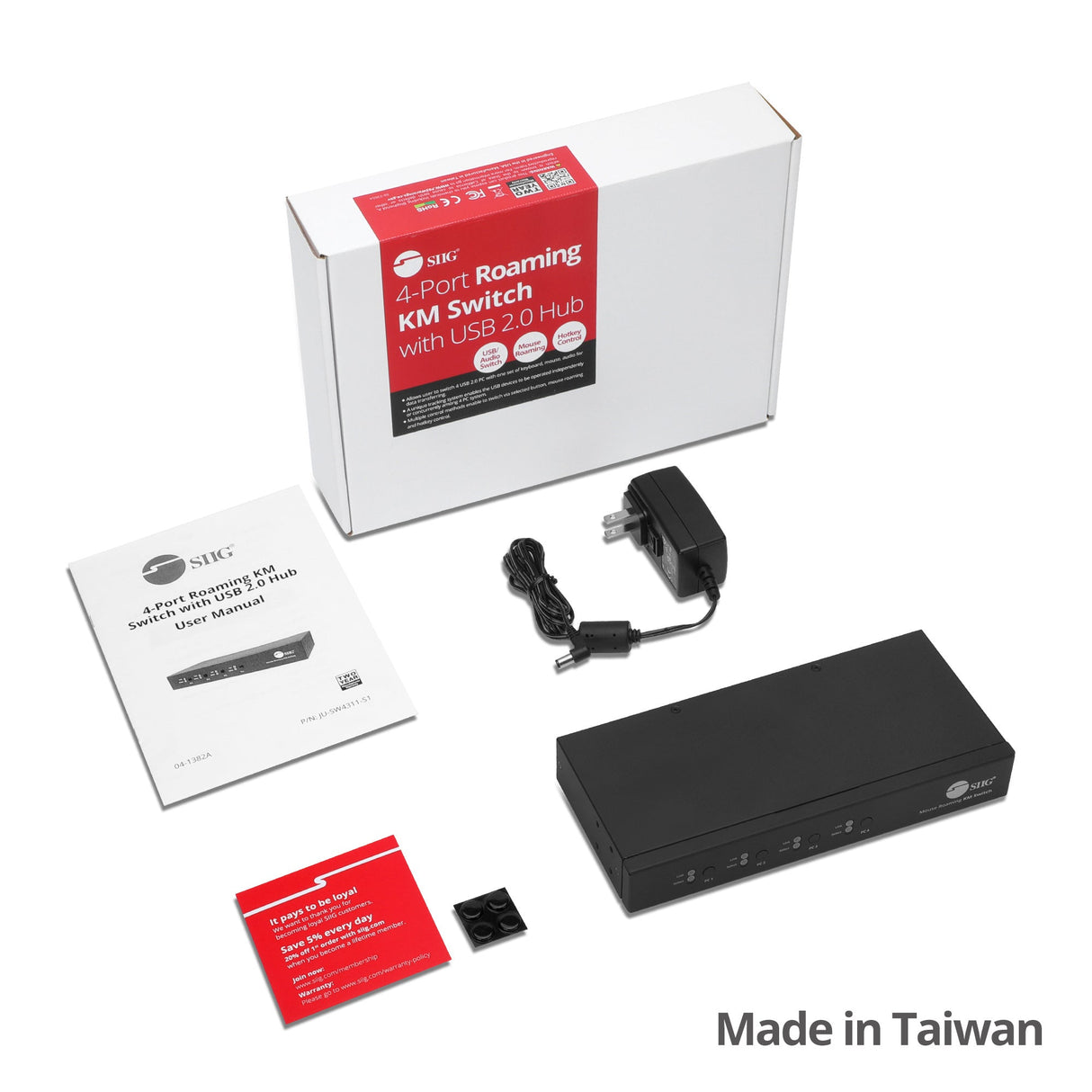 4-Port Roaming KM Switch with USB 2.0 Hub, TAA Complaint