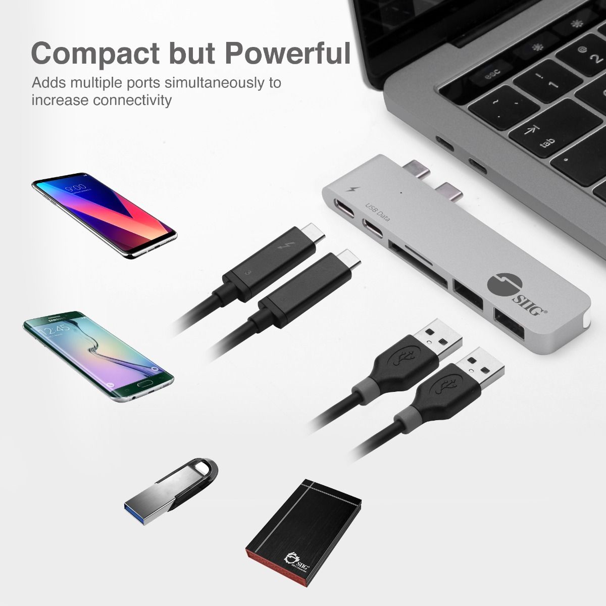 Dual USB-C Hub with Card Reader and PD Adapter – Silver
