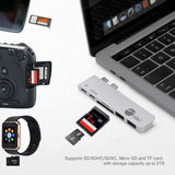 Dual USB-C Hub with Card Reader and PD Adapter – Silver